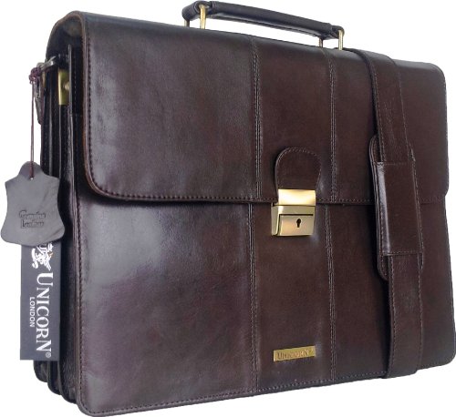 UNICORN Echt Leder Braun Tasche Unternehmen/Business Exekutive Aktentasche Schlüssel sperren Messenger bag #3N von Unicorn London