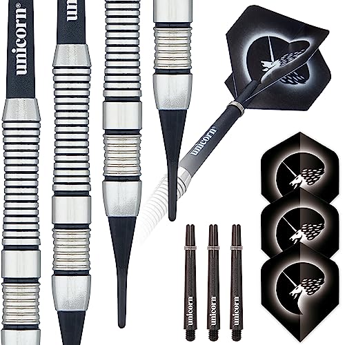 ‎Unicorn Core Plus Satinlux Dartpfeile mit weicher Spitze, Silber/schwarz, 16G von Unicorn
