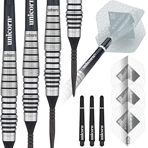 Unicorn Black|Steel Tip Darts SWYTCH Dartpfeile mit Stahlspitze, Schwarz, 23 g von Unicorn
