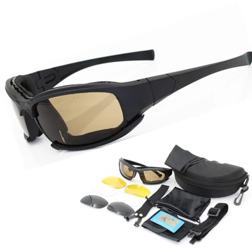 Unifizz Taktische Sonnenbrille mit 4 Gläsern, polarisierte Gläser, X7, Armee-Sonnenbrille, militärisches Camouflage-Design mit austauschbaren Gläsern von Unifizz