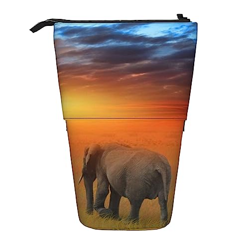 Nette Wilde Elefant Drucken Bleistift Fall Teleskop Stift Tasche Stehend Pop Up Bleistift Halter Mit Reißverschluss Für Büro, Schwarz , Einheitsgröße von Uniond