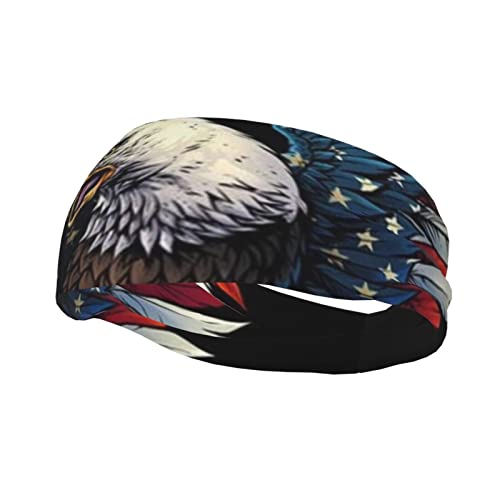 Sport-Stirnbänder mit amerikanischer Adler-Flagge für Männer und Frauen, elastisches Schweißband, Feuchtigkeitstransport, Stirnband, Workout, Haarband für Laufen, Fitness, Training von Uniond