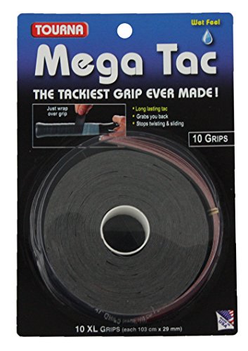 Unique Tourna Mega Tac Tennis Racket Tacky Replacement XL Grip - Black, 10-Pack von Tourna
