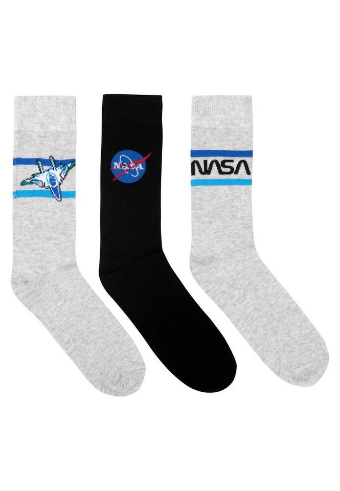 United Labels® Socken NASA Socken Herren Sneaker Männer Strümpfe Grau/Schwarz (3er Pack) von United Labels®