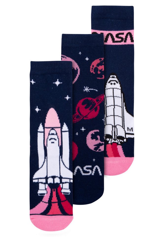 United Labels® Socken NASA Socken für Mädchen - Kinder Sneaker Söckchen Blau (3er Pack) von United Labels®