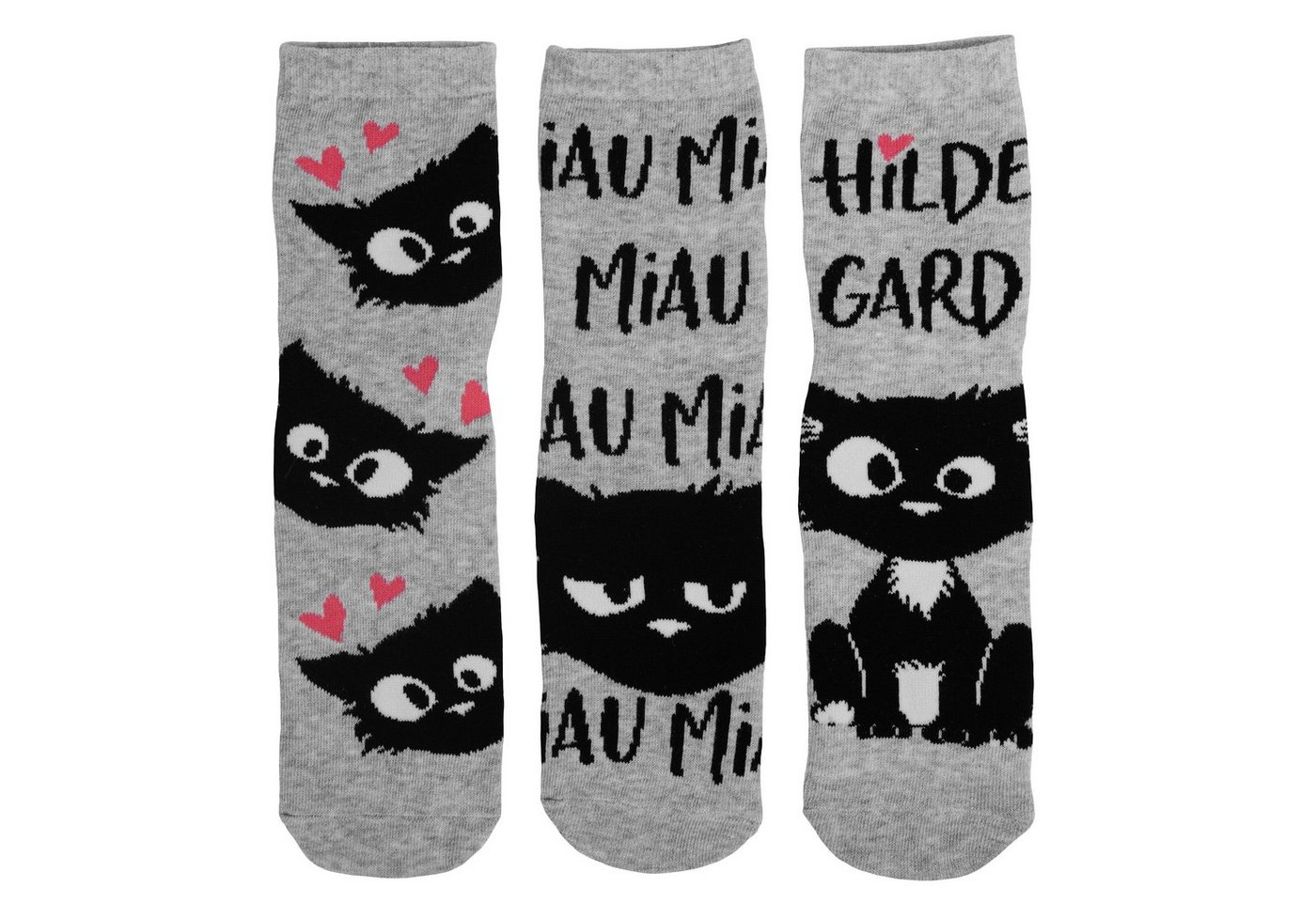 United Labels® Socken Ralf Schmitz Socken - Hildegard Unisex Katze Grau (3er Pack) von United Labels®