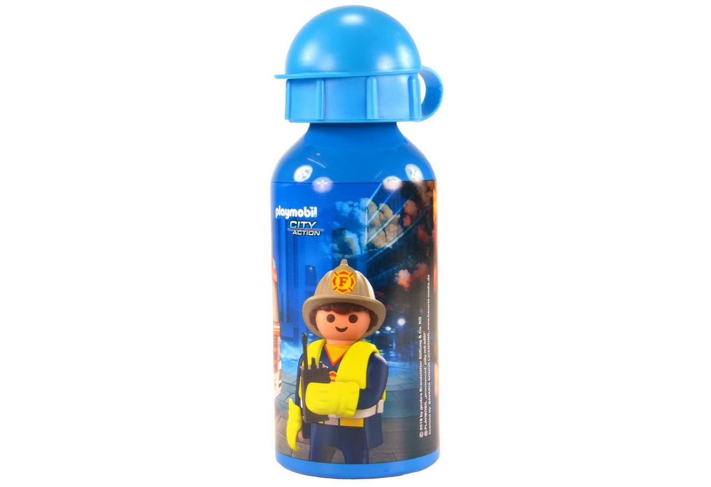 United Labels® Trinkflasche Playmobil Trinkflasche für Kinder - City Action Feuerwehr Flasche Wasserflasche aus Aluminium 400 ml Blau von United Labels®