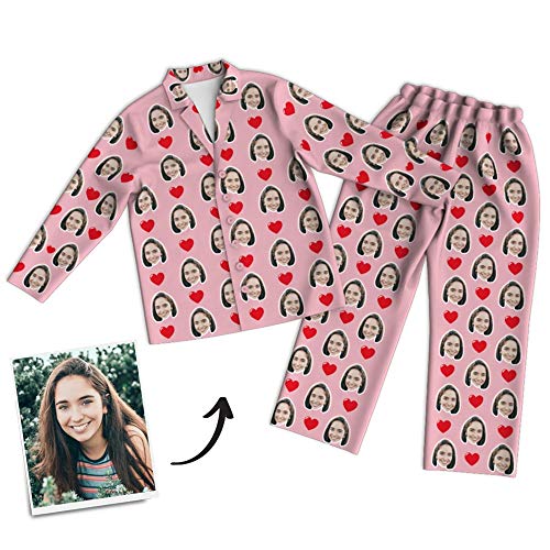 Updayday Benutzerdefinierte Foto Gesicht Pyjama Set für Frauen Männer, personalisierte Foto Gesicht Loungewear Pyjamas Sets, benutzerdefinierte lustige Langarm Gesicht Nachtwäsche Set von Updayday