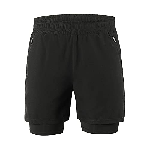 Uphold Damen Schnelltrocknende Shorts,Sommer Sport 2 in 1 Kurze Hosen Kordelzug,Atmungsaktive Laufshorts,Sporthose Mit Taschen Women,Kurz Gym Trainings Jogging-Radhose Herren(Size:XL,Color:SCHWARZ) von Uphold