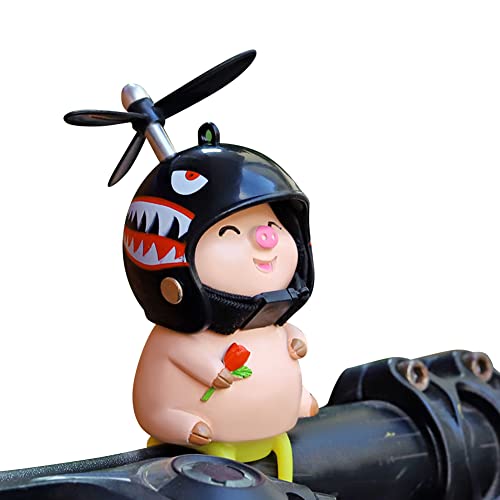 Niedlichen Gummi Schweinchen Auto Ornament,Fahrrad Bell Fahrradklingel Fahrraddekorationen Fahrradglocke Niedlich Schwein Fahrrad Hupe mit Propeller Helm für Auto Fahrrad Auto Ornament Lenker Zubehör von Uposao