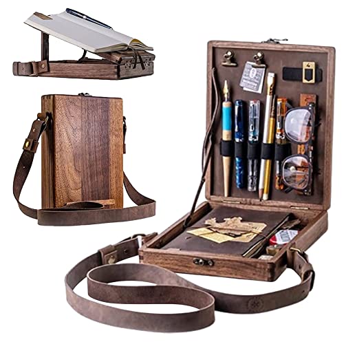 Schreiber Messenger Box aus Holz, multifunktionales Künstlerwerkzeug und Aufbewahrungsbox für Bürste, tragbar, aus Holz, handgefertigt für Schriftsteller oder Maler von Uposao