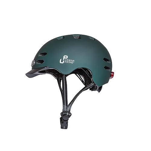 Urban Prime Unisex – Erwachsene Urban Helm Schutzhelm mit Front-und Rücklicht, Visier, E-Bike, Elektro-Scooter, grün, 58-61 cm von URBAN PRIME