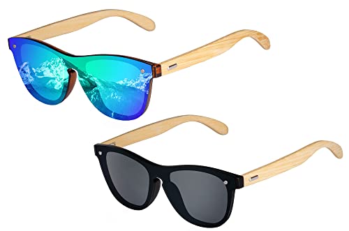 UrbanSky Shield-Sonnenbrille Greg - 2er - Pack Sonnenbrillen Damen und Herren - verspiegelt - mit Holzbügeln (Cool) von UrbanSky