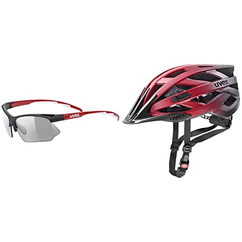 Uvex Fahrradbrille Sport- Sonnenbrille Sportstyle 802 Vario Black red White & Unisex– Erwachsene, i-vo cc Fahrradhelm, red black, 56-60 cm von Uvex