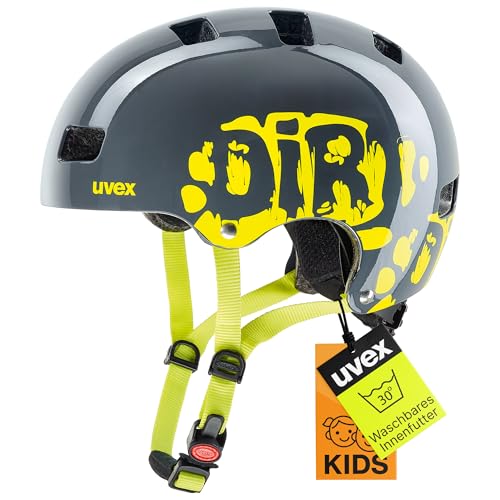 uvex kid 3 - robuster Fahrradhelm für Kinder- individuelle Größenanpassung - optimierte Belüftung - dirtbike grey-lime - 51-55 cm von Uvex