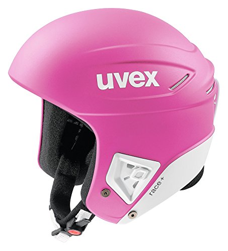 uvex race + - Skihelm für Damen und Herren - optimierte Belüftung - erweiterbar mit Kinnbügel - pink-white matt - 56-57 cm von Uvex