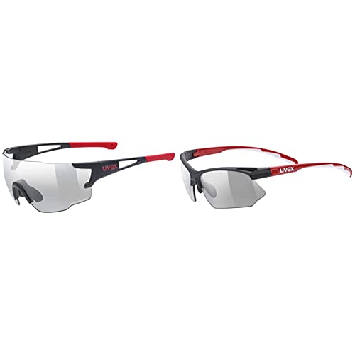 Uvex Unisex – Erwachsene, sportstyle 804 V Sportbrille, selbsttönend, black mat red/smoke, one size & Fahrradbrille Sport- Sonnenbrille Sportstyle 802 Vario Black red White von Uvex