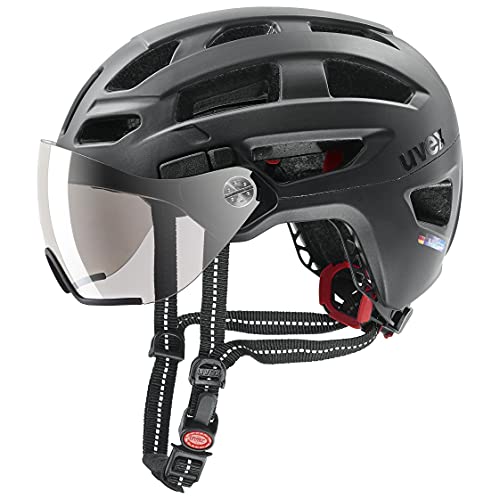 uvex finale visor - sicherer City-Helm für Damen und Herren - mit Visier - inkl. LED-Licht - black matt - 56-61 cm von Uvex