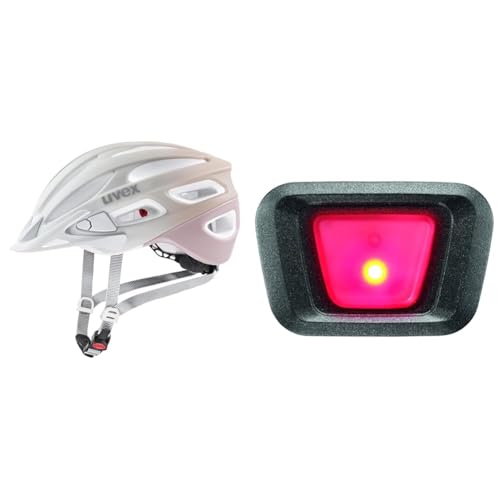 uvex True cc Leichter Allround-Helm - Sand-Dust Rose Matt - 55-58 cm & uvex Plug-in LED XB048 Licht - Passend für Finale & True Modelle - Dauer- oder Blinklicht - Black-red - One Size von Uvex