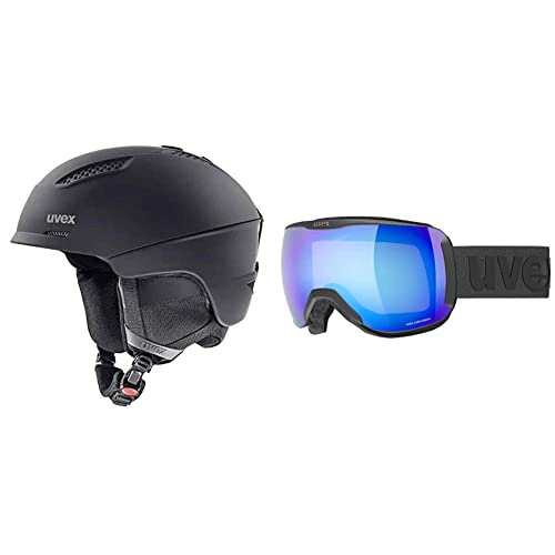 uvex Unisex - Erwachsene, Ultra Skihelm, Black mat, 55-59 cm & Unisex – Erwachsene, Downhill 2100 CV Skibrille, kontrastverstärkend, Black matt/Blue-Green, one Size von Uvex