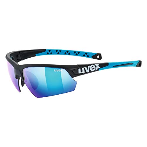 uvex sportstyle 224 - Sportbrille für Damen und Herren - verspiegelt - druckfreier Tragekomfort & perfekter Halt - black matt blue/blue - one size von Uvex