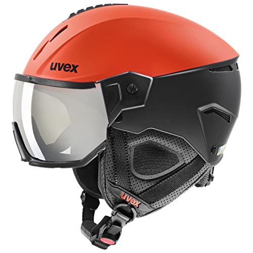 uvex instinct visor - Skihelm für Damen und Herren - mit Visier - individuelle Größenanpassung - fierce red - black matt - 60-62 cm von Uvex