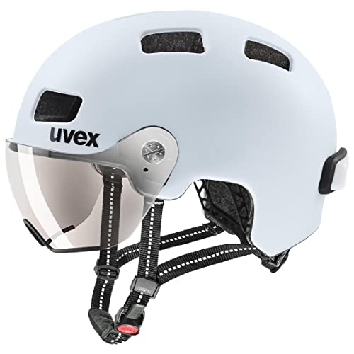 uvex rush visor - leichter City-Helm für Damen und Herren - mit Visier - inkl. LED-Licht - cloud matt - 55-58 cm von Uvex