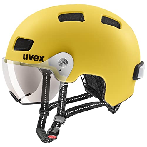 uvex rush visor - leichter City-Helm für Damen und Herren - mit Visier - inkl. LED-Licht - sunbee matt - 55-58 cm von Uvex