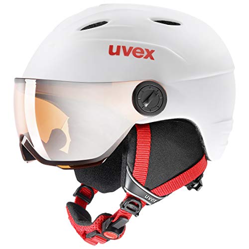 uvex junior Visor pro - Skihelm für Kinder - mit Visier - individuelle Größenanpassung - White-red matt - 54-56 cm von Uvex