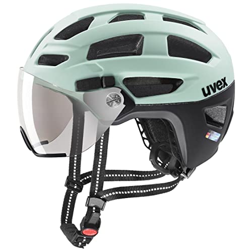 uvex finale visor - sicherer City-Helm für Damen und Herren - mit Visier - inkl. LED-Licht - jade-black matt - 56-61 cm von Uvex