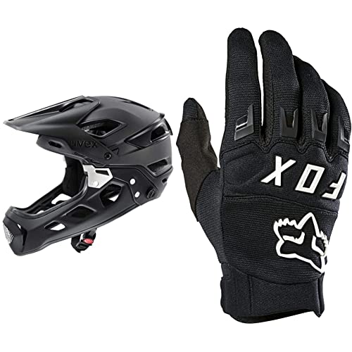 uvex jakkyl HDE 2.0 BOA - sicherer MTB-Helm für Damen und Herren - optimale Passform - Abnehmbarer Kinnschutz - Black matt - 56-61 cm & Fox Racing Dirtpaw Motorrad Cross Enduro Fahrradhandschuhe von Uvex