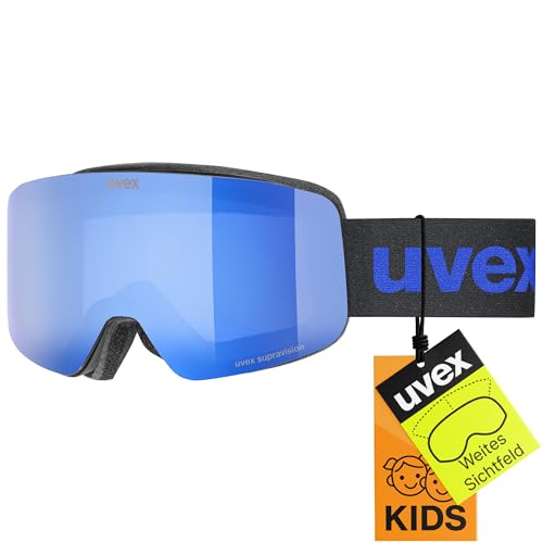 uvex pwdr FM - Skibrille für Kinder - mit Visier - beschlagfrei - black matt/blue-clear - one size von uvex