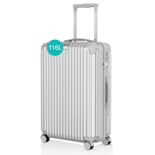 Voyagoux Koffer handgepäck - 116L, Hartschalenkoffer groß, TSA-Schloss, ABS, 4X 360° Rollen, Robust und Leichtgewicht Suitcase, 76x48x30cm, Silber von V Voyagoux