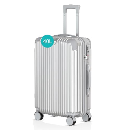 Voyagoux Koffer handgepäck - 40L, Hartschalenkoffer klein, TSA-Schloss, ABS, 4X 360° Rollen, Robust und Leichtgewicht Suitcase, 58x36x24, Silber von V Voyagoux