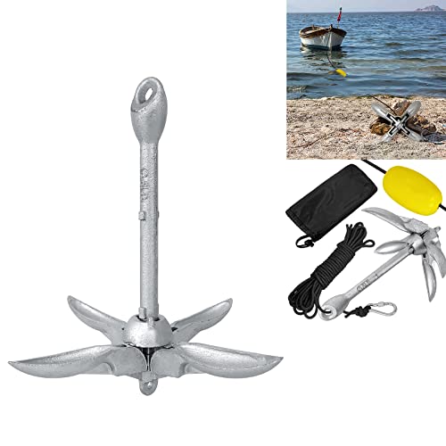 VA-Cerulean Faltklappanker, Faltanker Anker Feuerverzinkt Bootsanker Set mit 10m Seil und Kletterschnalle für Angelboot, Belly Boot, SUP Paddle Board, Kayak, Kanu, Motorboat, 1.5KG von VA-Cerulean