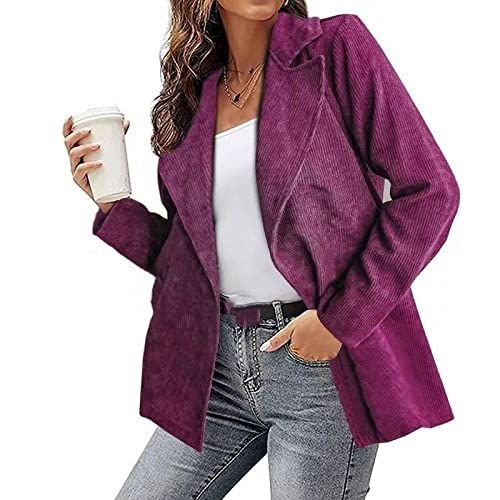 Blazer Für Damen,Damen-Blazer, Anzug, Lila, Modisch, Einfarbig, Kordsamt, Vorne Offen, Strickjacke, Langärmlig, Lässig, Arbeit, Büro, Blazer, Jacke Für Damen, Formelle Blazer-Jacke, XXL von VAAX