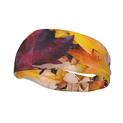 Sport-Stirnbänder für Männer und Frauen, elastisch, breit, Herbstblätter, Ahorn-Druck, Workout-Schweißband von VACSAX
