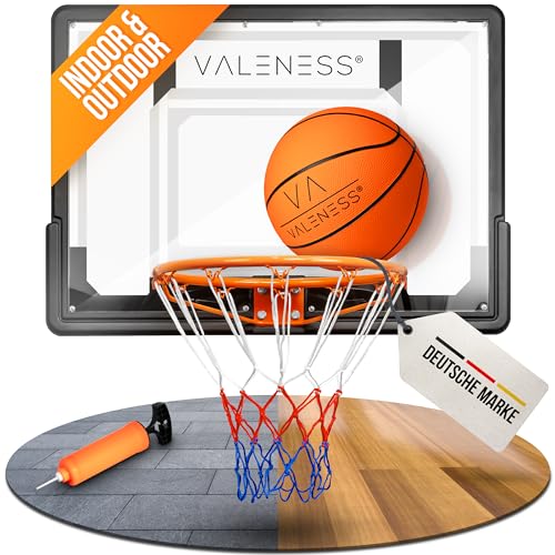 VALENESS® Basketballkorb Indoor/Outdoor - Stabiler Basketballkorb Indoor und Outdoor zur Wandmontage - Basketballkorb Set mit Montagematerial, Pumpe und Ball - für Kinder, Jugendliche & Erwachsene von VALENESS