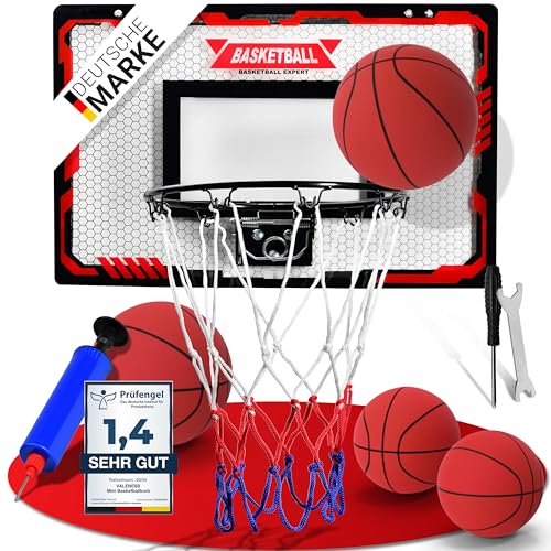 VALENESS® Mini Basketballkorb Indoor [für Tür & Wandmontage] - Kleiner Basketball Korb mit Dunk-Funktion, 4 Bällen, Pumpe & Befestigungszubehör - für Kinder & Erwachsene von VALENESS