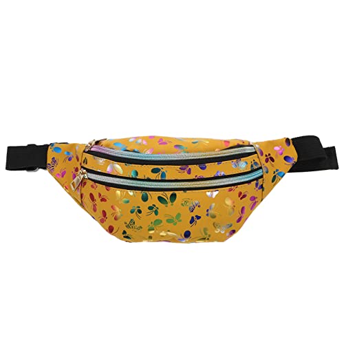 VALICLUD Schmetterling Bumbags für Damen Fanny Pack mit 2 Reißverschluss Taschen PU Leder Wasserdicht Bum Tasche für Frauen Mädchen (Gelb) von VALICLUD