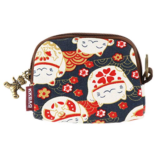 VALICLUD Vintage Geldbörse Japanischen Stil Glück Hund Glück Katze Brieftasche Leinwand Ändern Geldbörse Kleine Münze Tasche von VALICLUD