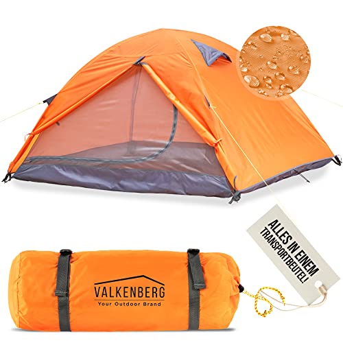 VALKENBERG Zelt 1-2 Personen, orange - Ideales 1-2 Mann Zelt - Kleines Packmaß & Ultraleicht - Trekkingzelt - Ideal als Festival Zelt, Trekking Zelt oder Angelzelt - Outdoor Tent von VALKENBERG