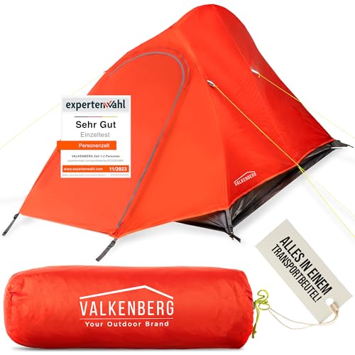 VALKENBERG Zelt 1-2 Personen [NUR 1,75 kg] 1-2 Mann Zelt - Kleines Packmaß & Ultraleicht - Trekkingzelt - Ideal auf Bike-Touren, als Trekking Zelt - Angelzelt - Outdoor Tent - 4 Season von VALKENBERG