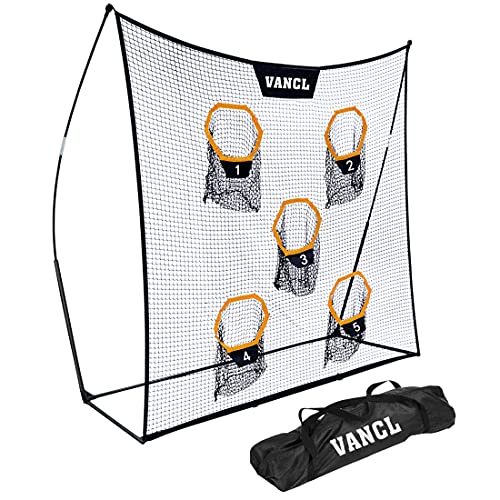 VANCL Fußball-Trainingsnetz, tragbar, 2,9 x 2,5 m, knotenloses Quarterback-Wurfnetz zur Verbesserung der Fußballgenauigkeit, mit 5 Zieltaschen und Tragetasche von VANCL