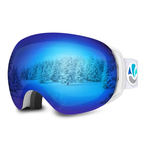 VANRORA OTG Skibrille, Snowboardbrille, Weiß / Revo Blau (VLT 10,5%) von VANRORA