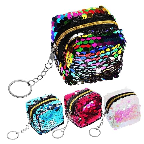 VANZACK 4 Stück Teiliges Mini Geldbörse mit Reißverschluss Bunte Wendbare Pailletten Münzbörsen für Damen Kleine Täschchen für Kleingeld und Wechselgeld für Reisen und Alltag von VANZACK