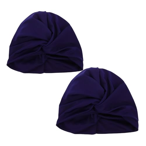 VANZACK Schwimmhaube Damen Turban Stil Badekappe mit Ohrenschutz Elastisch rutschfest für Lange und Kurze Haare Dunkelblau Badehaube für Training und von VANZACK
