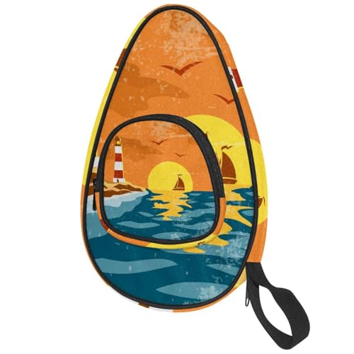VAPOKF Tischtennisschlägerhülle, Sea Lighthouse Retro Ping Pong Paddel Schläger Tasche, Tischtennisschläger Hülle Paddeltasche mit Tasche für 4-5 Bälle von VAPOKF