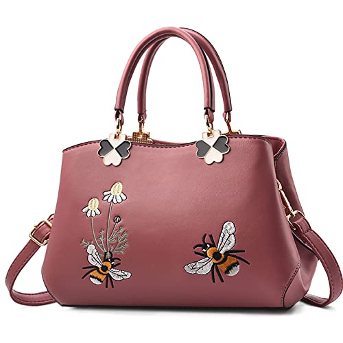 VARLIVOO Elegant Damen Handtaschen Stickerei Schultertaschen Frauen Umhängetasche Taschen Reisen Shopper Taschen Damen Taschen Crossbody Bag Arbeit Reisen PU Leder Rosa B von VARLIVOO