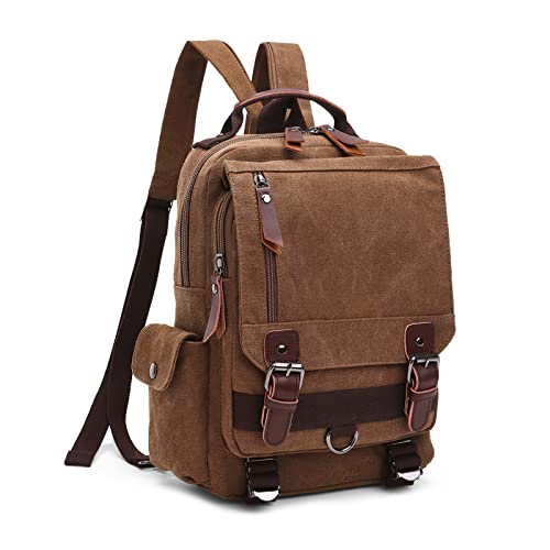 VARLIVOO Retro Sling Bag Herren Damen Crossbody Bag Umhängetaschen Schultertasche Wandern Reisen Camping Radfahren Bergsteigen Schule Segeltuch Rucksack Braun B von VARLIVOO